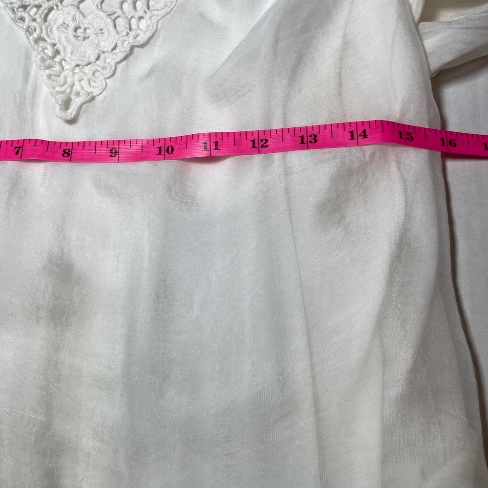 Carla Conti Italy Silk Blouse Womens Medium Cream Crochet Lace V-Neck Top Flowy - Picture 7 of 8